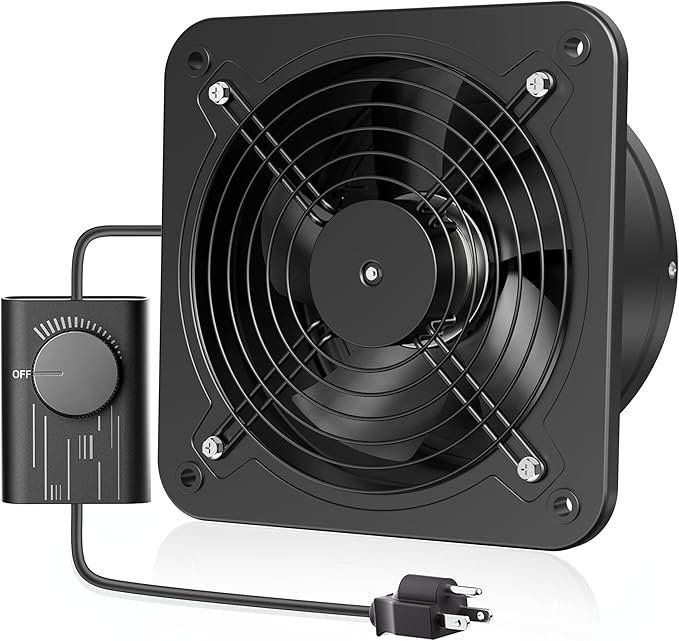 HG Power 10 Inch Exhaust Fan with Speed Controller, 988 CFM Kitchen Exhaust Fan with Damper, Metal Extractor Fan for Window, Attic, Ceiling, Basement Ventilation by HGPOWER