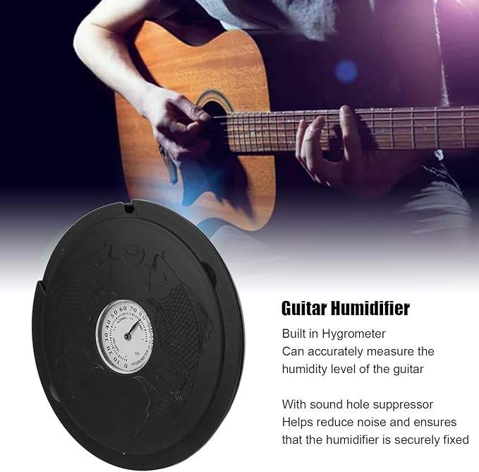 Guitar Humidifier Anti Drying, Acoustic Guitar Sound Hole Humidifier with Hygrometer, Precise Humidity Measurement Tool for Wood Protection, Portable Guitar Care Accessory (Black) - Image 5