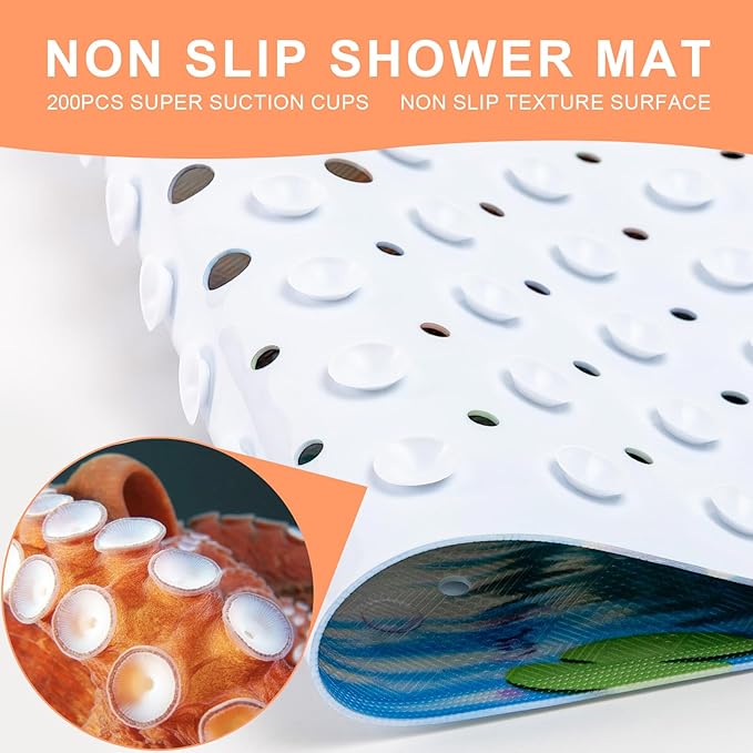 XIYUNTE Upgrade Baby Bath Mat Non Slip - 40"x16" Extra Long Kids Bath Mat for Tub Non Slip Bathtub Mat Eco-Friendly Toddler Bath Mats with Suction Cups, Machine Washable and No Fading, Animal Dusk - Image 3