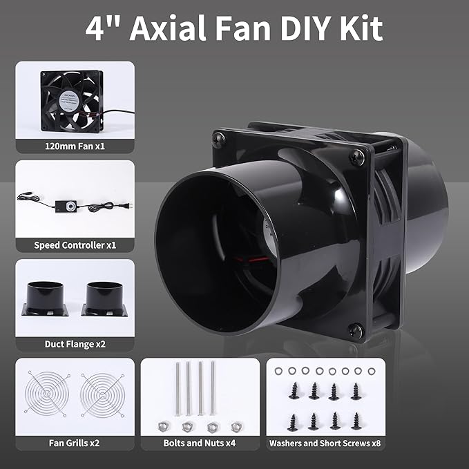 120mm 12V Exhaust Duct Fan Kit with Dual 4" Flange Adapters Stepless Speed Controller High-CFM for 3D Printer Laser Engraver Soldering Fume Extractor Grow Tent and DIY Ventilation Projects - Image 6