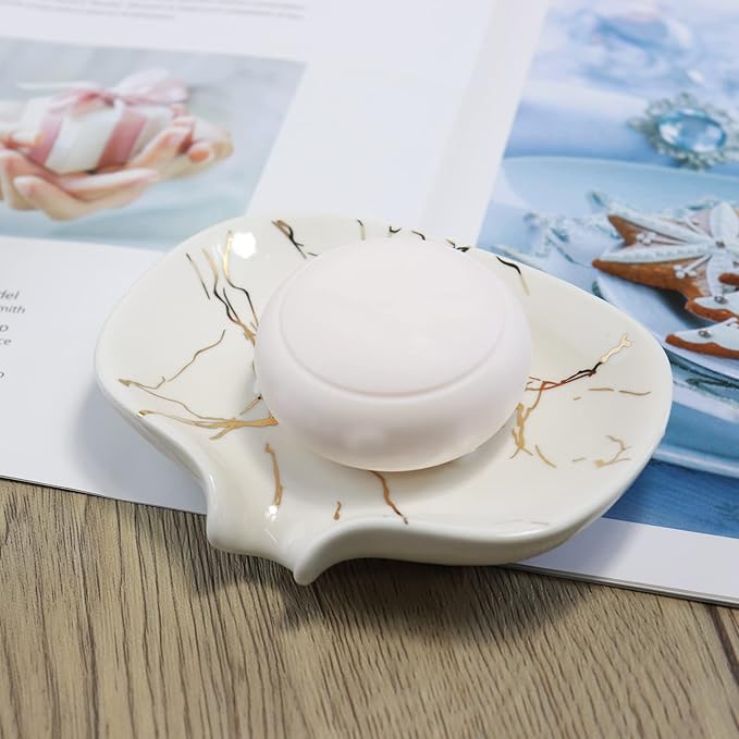 Ceramic Marble Texture Soap Dish,Self Draining Slot,Ceramic Self Draining Soap Dish Portable,Bathroom Accessories for Shower,Bathroom,Kitchen, Sink,Countertop,for Travelling,Camping,Gym - Image 7