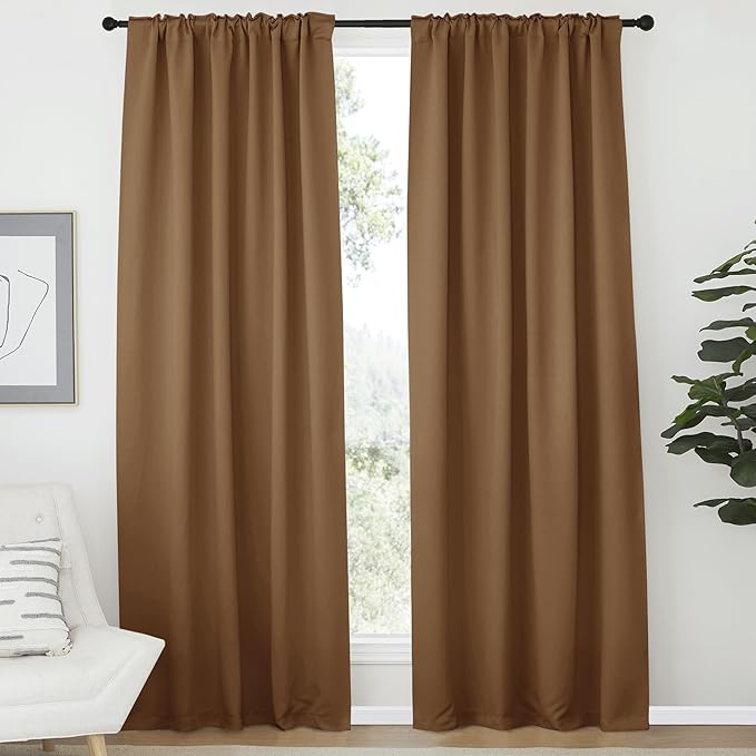 NICETOWN Blackout Curtain Panels Window Draperies - (Gold Brown Color) 52x84 inch, 2 Pieces, Insulating Room Darkening Blackout Drapes for Bedroom - Image 2