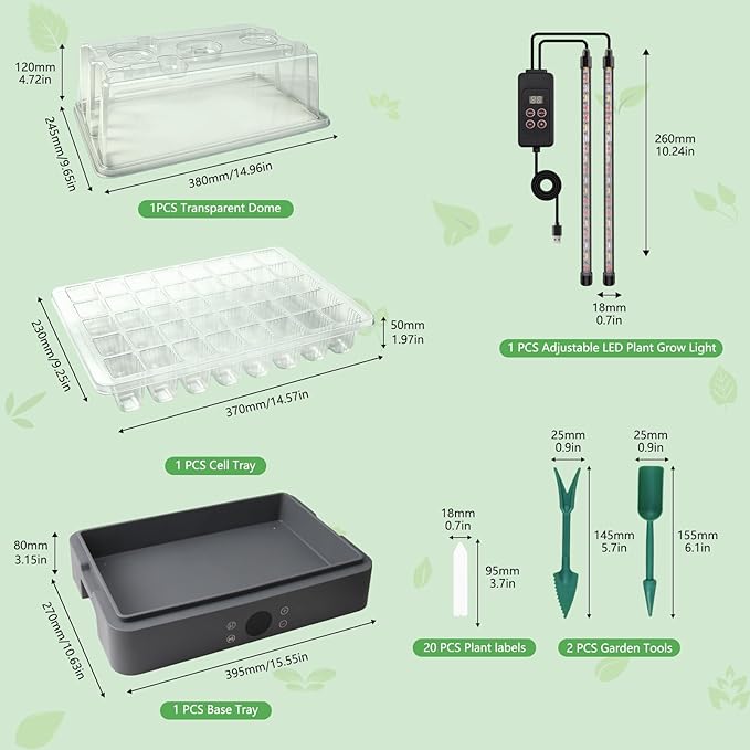 40-Cell Self-Watering Seed Starter Tray with Grow Light, 1-24H Timer, Humidity Dome, Soil pH Meter, Gloves, Seedling Tools, Indoor Kit for Plant Germination, Herbs, Vegetables, Flowers - Image 3