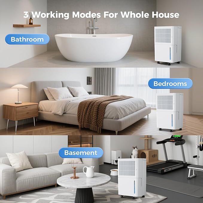 2,500 Sq Ft Portable Home Dehumidifier with Drain Hose, 74 OZ Water Tank, 24 Hr Timer, 3 Modes High Efficiency Compressor for Basement, Bedrooms, Bathrooms and Laundry Rooms - Image 6