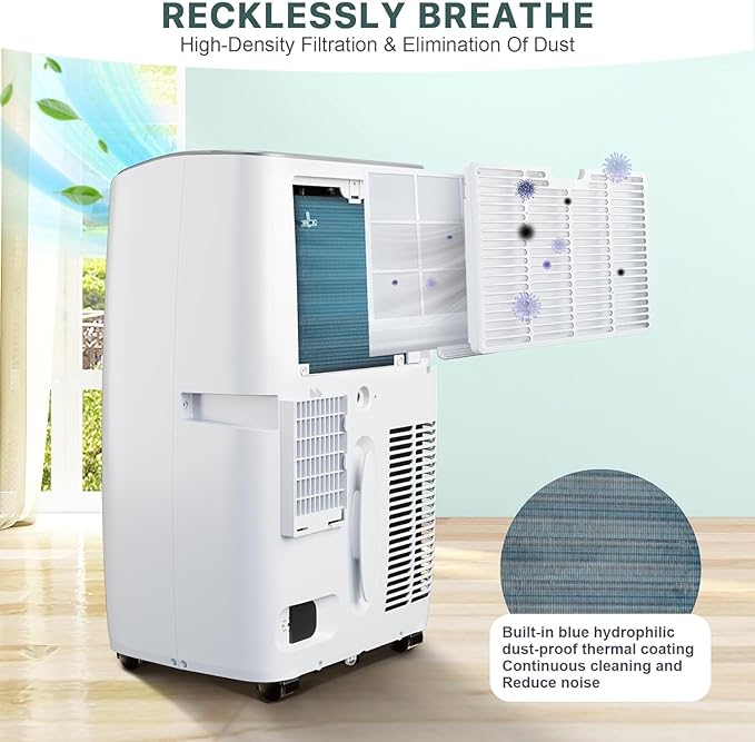 6-In-1 Portable Air Conditioner with 14000 BTU Cooling, Dehumidifying & Fan, Quiet Operation and Easy Mobility, Remote Control, Enhanced Air Quality for Home & Office,Black Top - Image 6