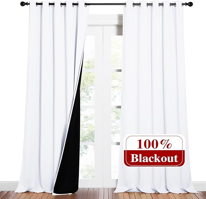 NICETOWN Full Shading Cold Blocking Curtains for Windows, Super Heavy-Duty Black Lined Blackout Curtains for Bedroom, Privacy Assured Window Treatment (White, Pack of 2, 62 inches W x 95 inches L) by NICETOWN
