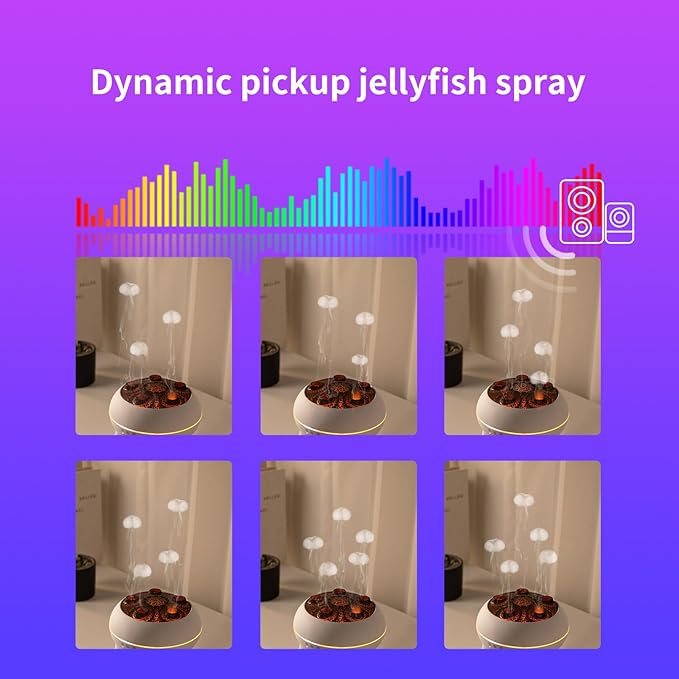 Jellyfish Essential Oil Diffuser,250ml Ultrasonic Aromatherapy Humidifier with 5-Nozzle Mist Ring,Sound Pickup Music Sync,7-Color LED Night Light,Remote Control, Quiet Desktop Decor for Home Office - Image 3