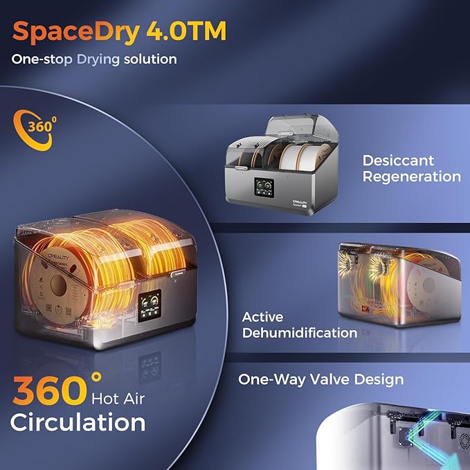 Creality Filament Dryer 4 Spools,Space Pi X4 Filament Storage Box: Dual Independent Heating Chambers Up to 85℃, Auto Silent Power Saving Storage and Active Dehumidification with 4kg PETG (Black/White) - Image 5