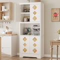 Garvee 72" Tall Pantry Cabinet, Kitchen Hutch Storage Cabinet with Countertop for Microwave, Freestanding Wooden Cupboard with Carved Door & Crystal Handle, for Dining Room, Living Room, Antique White by Garvee