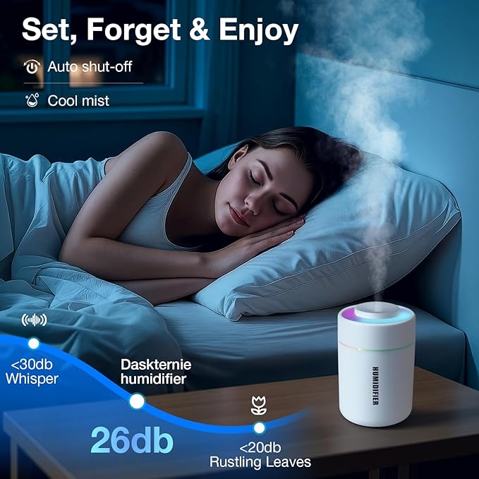 Portable Mini Humidifier, 180ml USB Cool Mist Small Humidifiers for Bedroom, Personal Desktop Humidification for Car Office Travel & Indoor Plants(White Grey) - Image 5