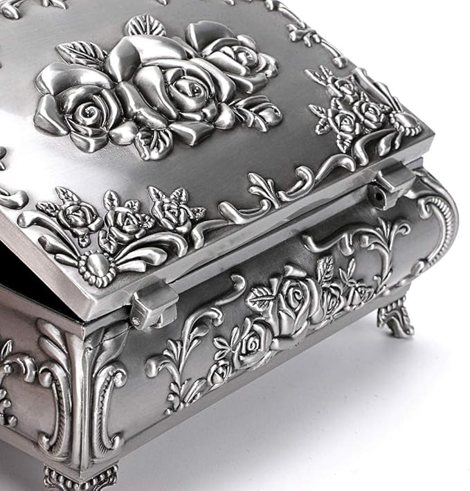Hipiwe Vintage Metal Jewelry Box Small Trinket Jewelry Storage box For Rings Earrings Necklace Treasure Chest Organizer Antique jewelry Keepsake gift Box Case for Women (Medium) - Image 3