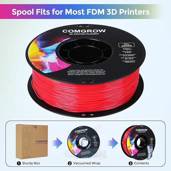 Comgrow TPU Filament 1.75, 3D Printing Filament, Flexible 3D Printer Filament, 95A Soft 3D Printing Filament fit Most 3D Printers Dimensional Accuracy +/- 0.02mm Filament TPU Red 1kg (2.2lbs) - Image 5