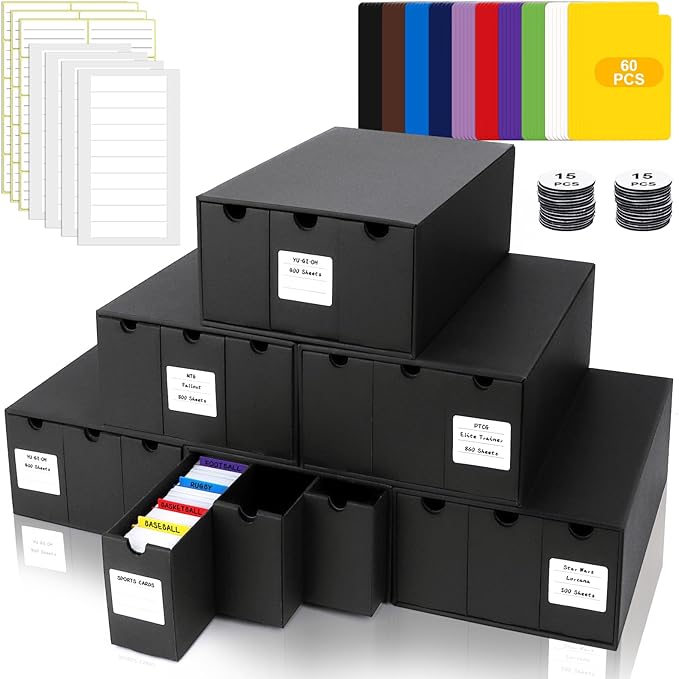 Trading Card Storage Box, Includes 18-600 CT Boxes & 60 Card Dividers, Trading Card Organizer for Collectible Card Games, for TCG, YGO, MTG, PTCG, Baseball Cards, with Labels & Tapes - Image 8