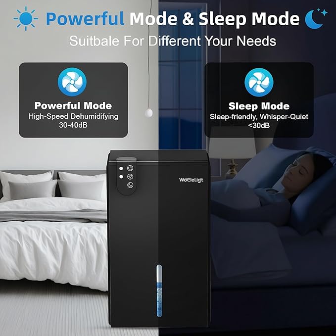 Dehumidifier for Home (85 OZ, 1000 sq ft) Small Dehumidifiers for Basement, Auto Shut-Off, Sleep Mode, 7 Color Light, Quiet Dehumidifier for Bedroom, Bathroom, Living Room with Drain Hose(Black) - Image 4
