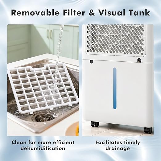NEWBULIG 50Pints Dehumidifier with Drain Hose, 3,500 Sq.Ft Dehumidifier for Basement, 1.19 Gallon Tank, Low 41dB, Airflow Swing, Ideal Whole House Humidity Remover for Home, Bedroom & Bathroom - Image 7
