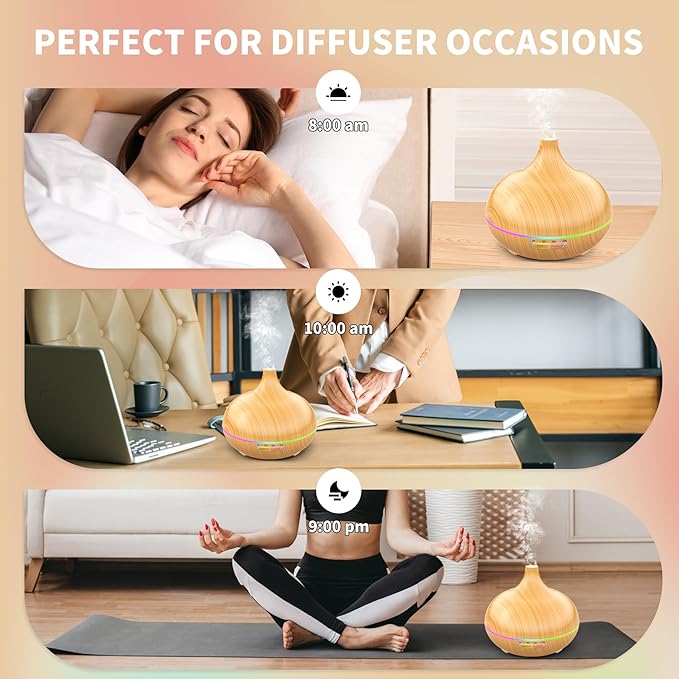 Aroma Diffuser for Essential Oil Large Room,Office Essential Oil Diffusers for Home Kids, Cool Mist humidifier for Bedroom Quiet with Ambient Light,Waterless Auto Off Aromatherapy, 1 count, pack of 1 - Image 5