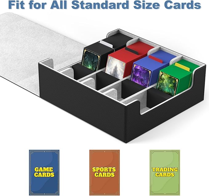 Mlikero Card Deck Case, 2400+ Trading Card Storage Box with 10 Colorful Dividers and 4 Foam Stoppers, Leather Magnetic Closure Commander Deck Box Fit for MTG, TCG (4 Rows, Black&Grey) - Image 6