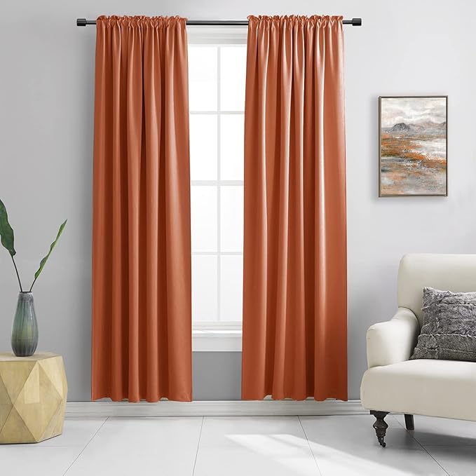 DONREN Burnt Orange Ochre Blackout Curtains for Bedroom 84 Inches Long Thermal Insulated Window Curtain for Living Room, Energy Efficicent Rod Pocket Window Treatment Decorative Panel by DONREN