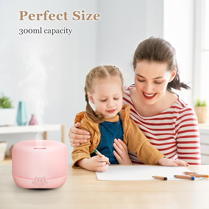 Aromatherapy Essential Oil Diffuser for Room: Air Humidifier Aroma Scent Cool Mist Colorful Lights Cute Small Large Waterless Auto Off Ultrasonic Diffusers for Home Bedroom Pink (300ml) - Image 4