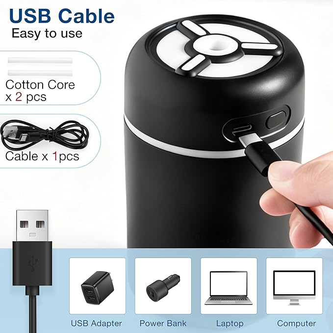 Portable Mini Humidifier, 300ml USB Cool Mist Small Humidifier with Colorful Lights. Perfect for Bedroom, Office, Plants, travel & Car (Black) - Image 7