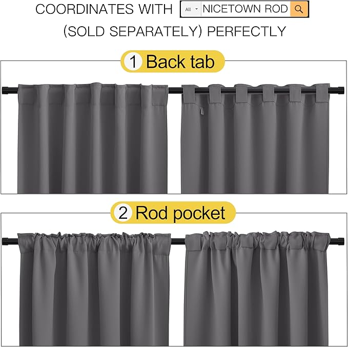 NICETOWN Blackout Curtain Panels Window Draperies - (Grey Color) 62x63 inch, 2 Pieces, Insulating Room Darkening Blackout Drapes for Doorway Shower Bathroom Laundry Room Bifold Door - Image 3