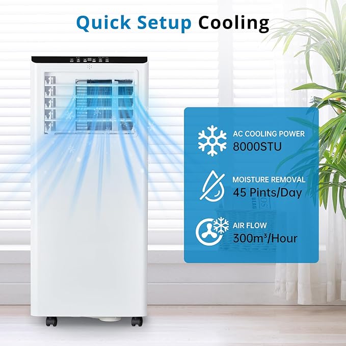 GarveeLife 8000 BTU Portable Air Conditioner - 3-in-1 Cooling, Dehumidifier & Fan - Cools up to 350 Sq.Ft - Low Noise, 24H Timer, Remote Control, Window Kit - Ideal for Bedroom, Living Room, Office - - Image 5