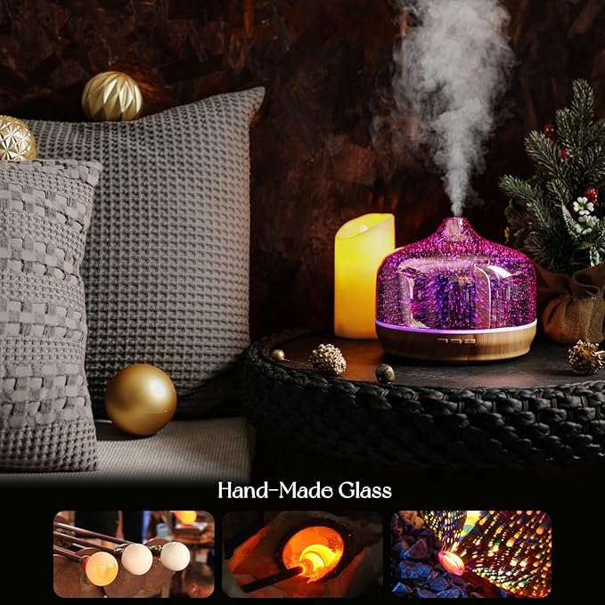 Porseme 500ml Glass Essential Oil Diffuser Aromatherapy Ultrasonic Cool Mist Humidifier 15-21 Running Hours Diffusers with Remote Control for Sleeping Office Working Yoga Rest and Spa - Image 5