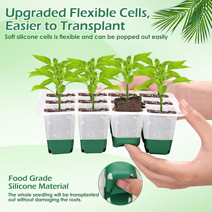 Reusable Seed Starter Tray, 4 Pack Silicone Seed Starter Kit for Starting Plant Seeds with Humidity Adjustable Dome and Lid, Indoor Seed Starting Supplies with Water Spray Bottle for Plants, BPA-Free - Image 3