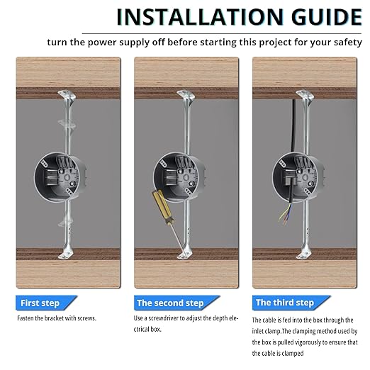 MAKERELE Round Ceiling Electrical Box Outlet PVC, 4" Dia Electrical Outlet Boxes Plastic, 20 Cubic-inches Adjustable Electrical Outlet Box, Grey, ETL Listed, for New Installations and Remodels(1 Pack) - Image 5