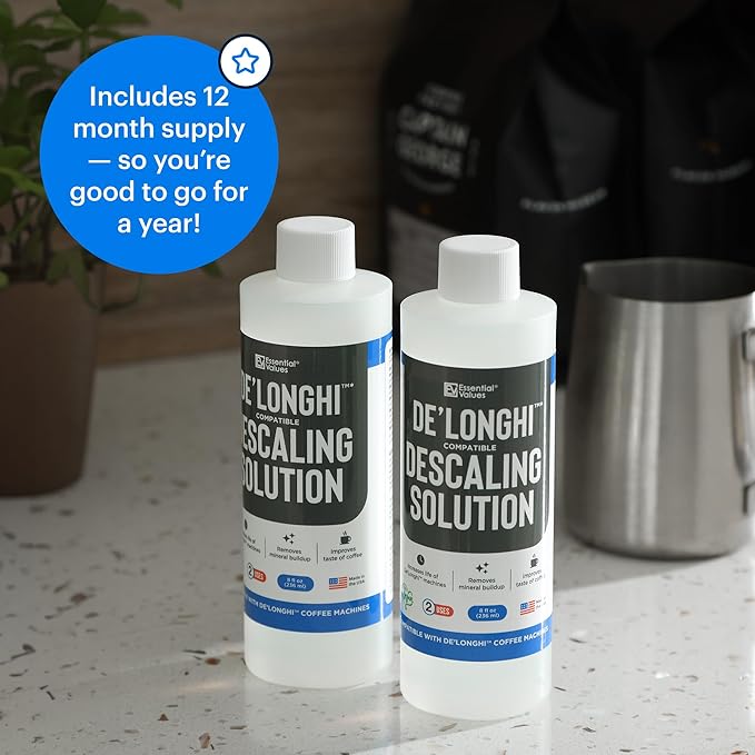 Essential Values Descaling Solution Compatible with De Longhi - Coffee Descaler - Coffee Maker Cleaner - Kettle, Espresso Machine Cleaning - 12 Month Supply 2-Pack - Image 7