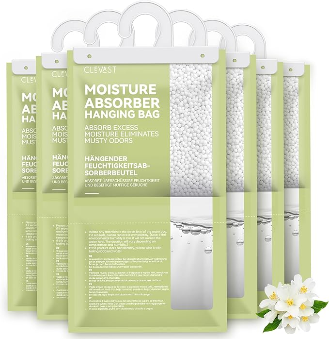 CLEVAST Moisture Absorbers Packets - 15.2 OZ, 6 Pack Large Dehumidifier Bags for Closet, Hanging Humidity Absorber in Wardrobes, Bedrooms, Bathrooms - Jasmine Scented by CLEVAST