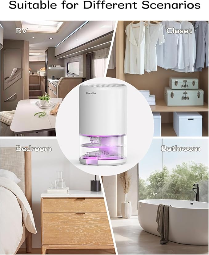Dehumidifier, 35 oz Small Dehumidifiers for Home, Bathroom, Bedroom, Closet, Ultra-Quiet with Sleep Mode, 7 Color Lights & Auto Shut Off, Compact & Portable for RV, Rooms, Basement, Energy Saving - Image 8