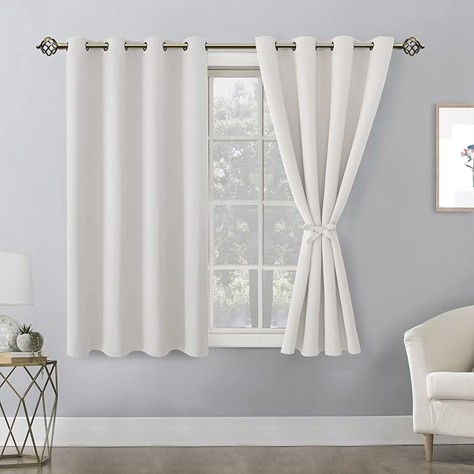 Hiasan Blackout Curtains for Bedroom, 52 x 54 Inches Long - Thermal Insulated & Light Blocking Window Curtains for Living Room/Kids Room, 2 Drape Panels Sewn with Tiebacks, Ivory - Image 2