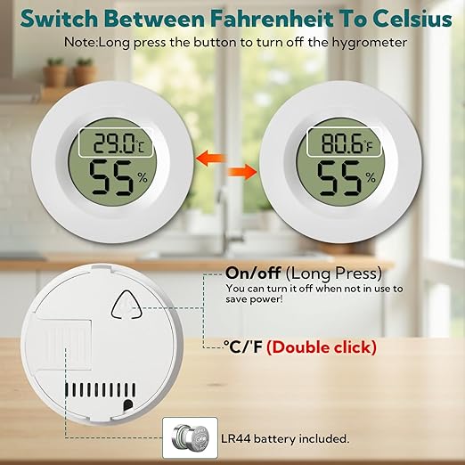 4-Pack Mini Hygrometer Thermometer Digital Humidity Meter Indoor/Outdoor Humidity Monitor with Temperature Sensor for Reptile Terrariums, Jars - Fahrenheit/Celsius White - Image 5