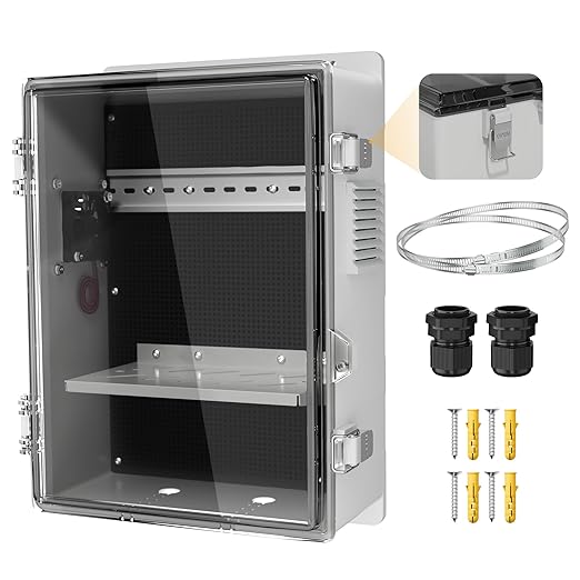 Joinfworld Outdoor Electrical Vented Box Outdoor Waterproof Junction Enclosure 16x11x6 Plastic WiFi Box with Stainless Steel Buckle Dust Screen 12V Fan by Joinfworld