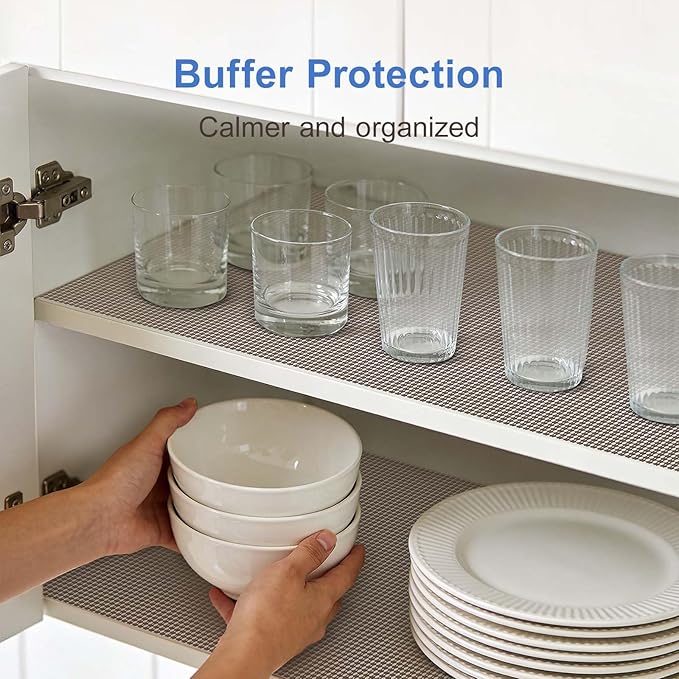 Shelf Liner Non Adhesive Cabinet and Drawer Liner,Upgrade Durable Folded Slip Great Grip Liners for Kitchen Cabinets, Storage, Desks, Dresser, 11.8 in x 9.8 ft, Wheat - Image 4