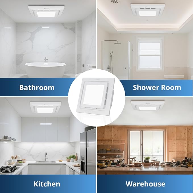 10" Bathroom Exhaust Fan with Light, 8" x8" Ceiling Opening, 110 CFM Powerful 1.0 Sone Quiet Vent Fan, 2600lm 6000K Color LED Light, Easy to Install, Space Saving Bathroom Ventilation - Image 9