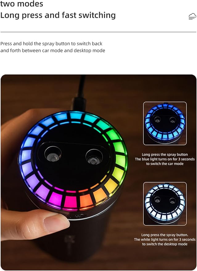Mini Humidifier Car Diffuser Music Humidifier with Sound Sensor, Dynamic Colorful Light & Mist Adjustment, 300ml Capacity, Cool Mist, USB Powered. Perfect for Bedroom, Office & Car - Image 3