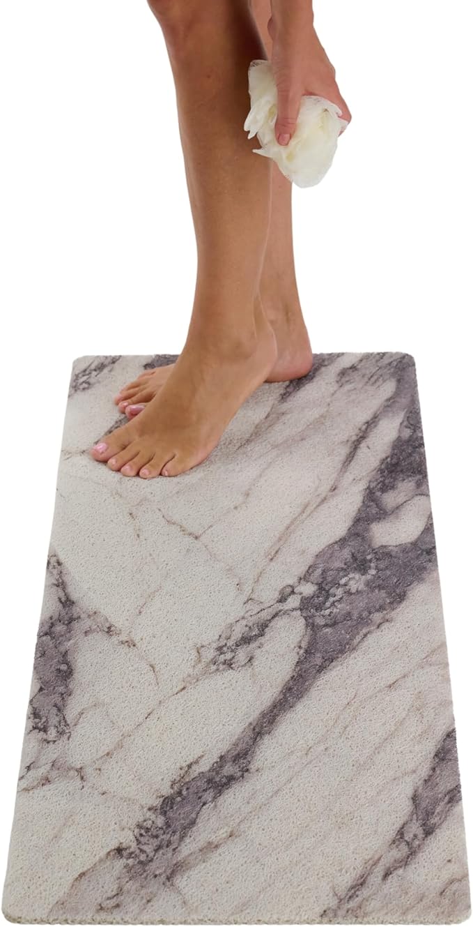 Non Slip Bathtub Mat Shower Mat for Tub - Loofah Bath Mats for Bathroom - 40x16 Bathtub Floor Mat - Textured Anti Slip Bath Mat Without Suction Cups - Secure Mat for Wet Areas (40x16 Marble Gray) by ENKOSI