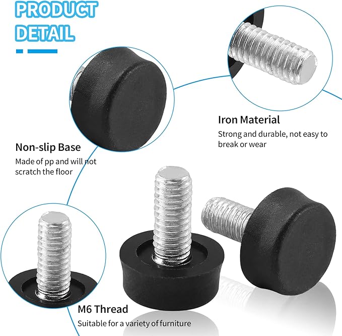 Biaungdo 24 Pcs Adjustable Furniture Levelers, M6x15 mm Ajustable Leveling Feet Screw On Furniture Glide Foot Levelers for Table, Chair, Cabinet, Furniture Legs, Black - Image 3