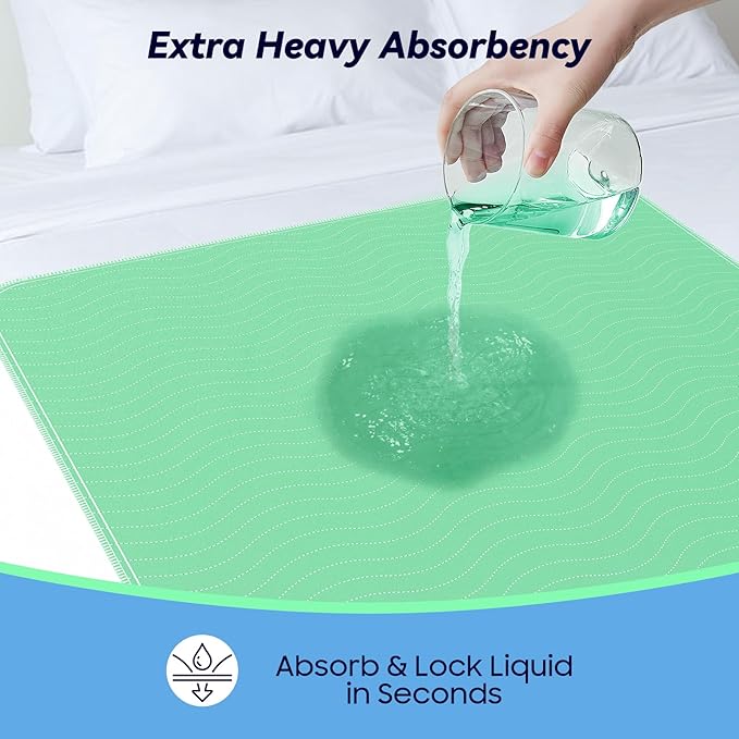 4 Pack 36” x 36” Extra Heavy Absorbency Washable Underpads, Waterproof Quick Drying Nursing Incontinence Reusable Washable Bed Pee Pads for Dogs, Diaper Changing & Adults, Green - Image 3
