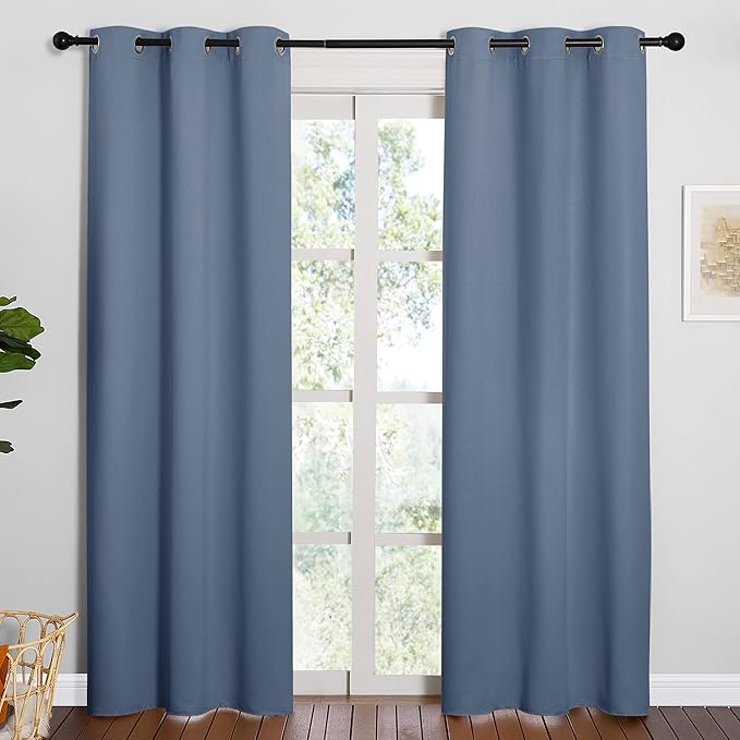 NICETOWN Triple Weave Thermal Insulated Ring Top Blackout Window Curtains for Guest Room (Stone Blue, Double Panels, 42 inches x 84 inches) by NICETOWN