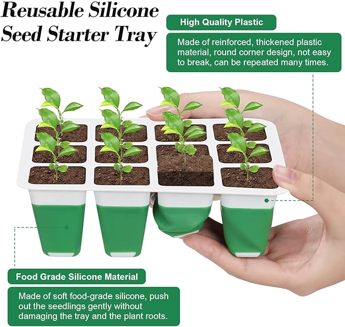 Mckanti 6 Pack Silicone Seed Starter Tray, Reusable Seed Starter Kit with Humidity Adjustable Dome, Lid and Tools for Indoor Seed Germination - Image 3