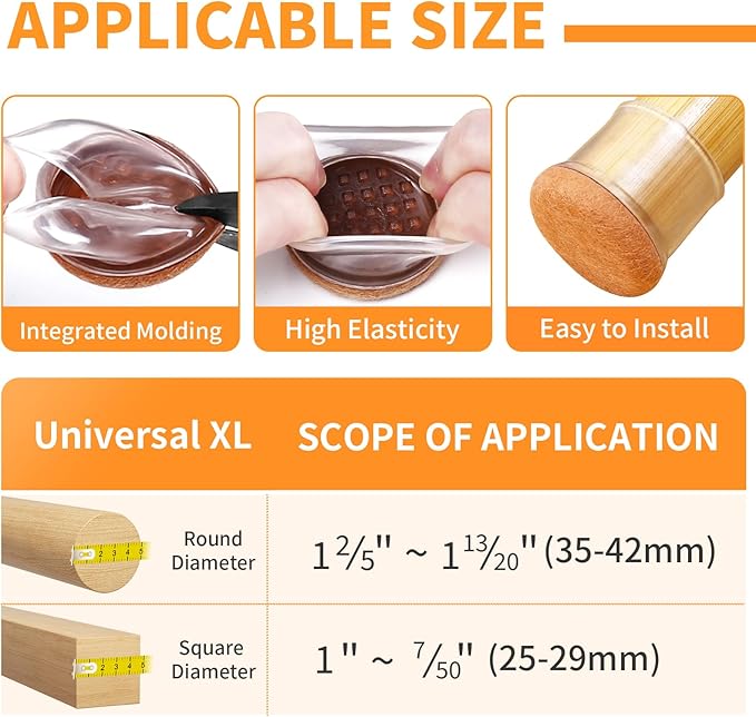 Ezprotekt 8 Pcs Extra Large Chair Leg Protectors with Felt, Silicone Felt Furniture Pads, Floor Protectors for Chair, Bar Stools Leg Protectors Caps, Table Leg Cups Covers (XL Fit: 1.4"-1.65", Clear) - Image 2