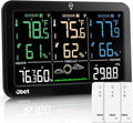 OBET Weather Station Wireless Indoor Outdoor Thermometer Wireless, Color Display Digital Temperature and Humidity Monitor with 3 Sensors, Alerts, Adjustable Backlight, USB Port (500 Feet) by OBET