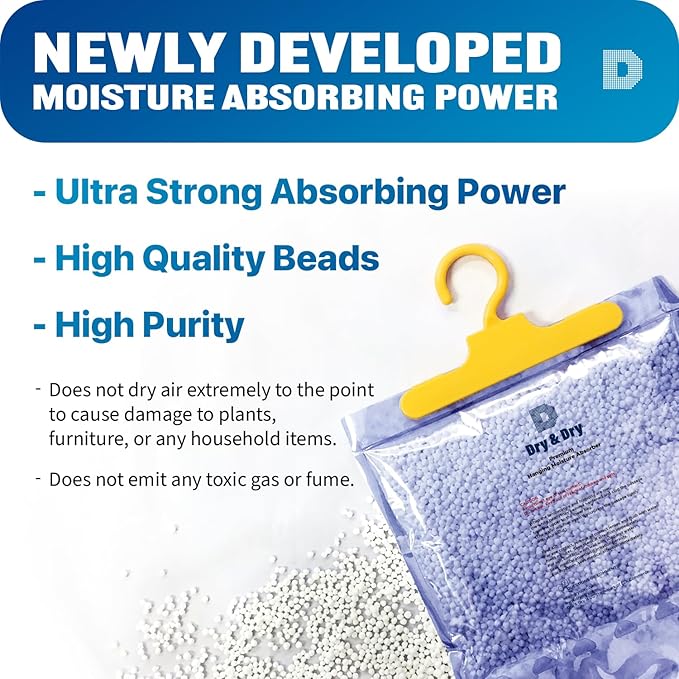 Dry & Dry 80 Pack [Net 14 Oz/Pack] Premium Hanging Moisture Absorbers to Control Excess Moisture for Basements, Closets, Bathrooms, Laundry Rooms. - Ultra Strong Moisture Absorbers - Image 2