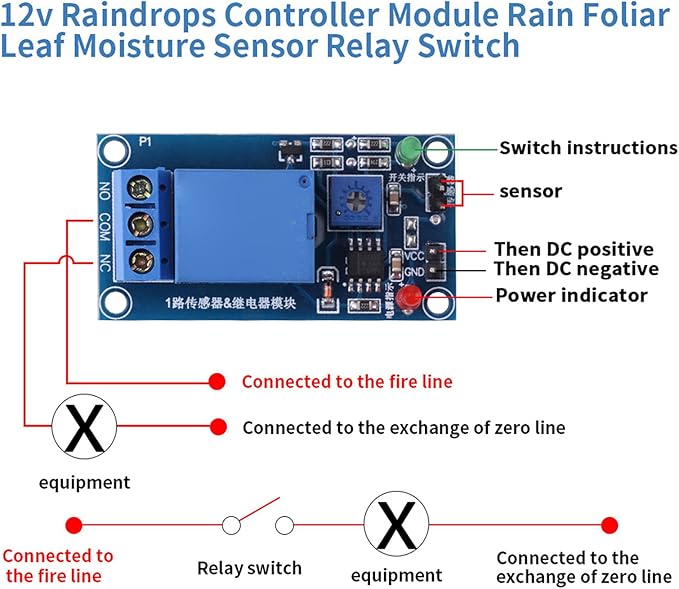 Rain Sensor Relay, 12V Raindrops Controller Module for Weather Monitoring Plant Leaf Humidity Sensor Relay Switch, Sensor Blocks - Image 4