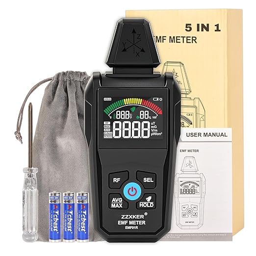 EMF Meter Radiation Detector,5-in-1 EMF Detector,Magnetic Field & Radio Frequency Detector for EF MF RF Temperature Humidity,EMF Reader for Home,Office EMF Inspections and Ghost Hunting by Zzxker