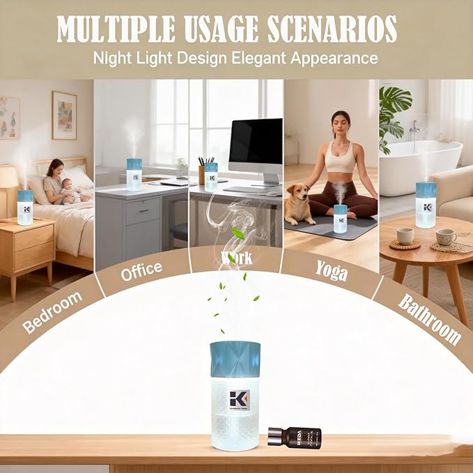 Essential Oil Diffuser, 35 Million Negative Ions Fresh Air, Glass Oil Diffuser with Warm Night Light, Auto Shut-Off, 250ml Ultrasonic Cool Mist Humidifier for Home,Car,Spa,Yoga (Blue, Lavender) - Image 4