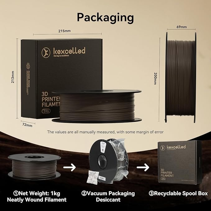 kexcelled Wood PLA Filament 1.75 mm Dark Walnut, Real Wood PLA 3D Printer Filament, Real Natural Wood Fiber, Dimensional Accuracy +/- 0.03 mm, 1 kg Spool (2.2 lbs), Brown - Image 7